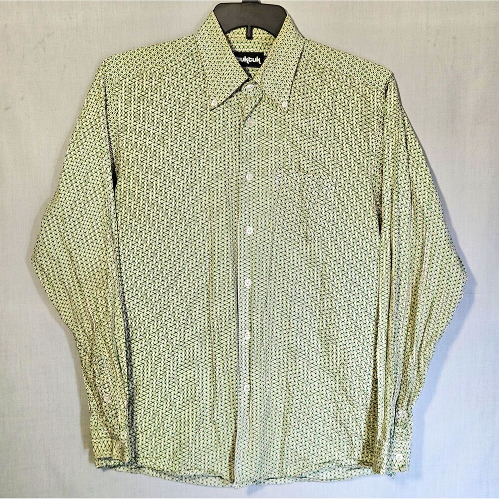 Tuktuk Shirt Button Down Mens XL 4 Green Geometric Medallion LS Modernist OCBD